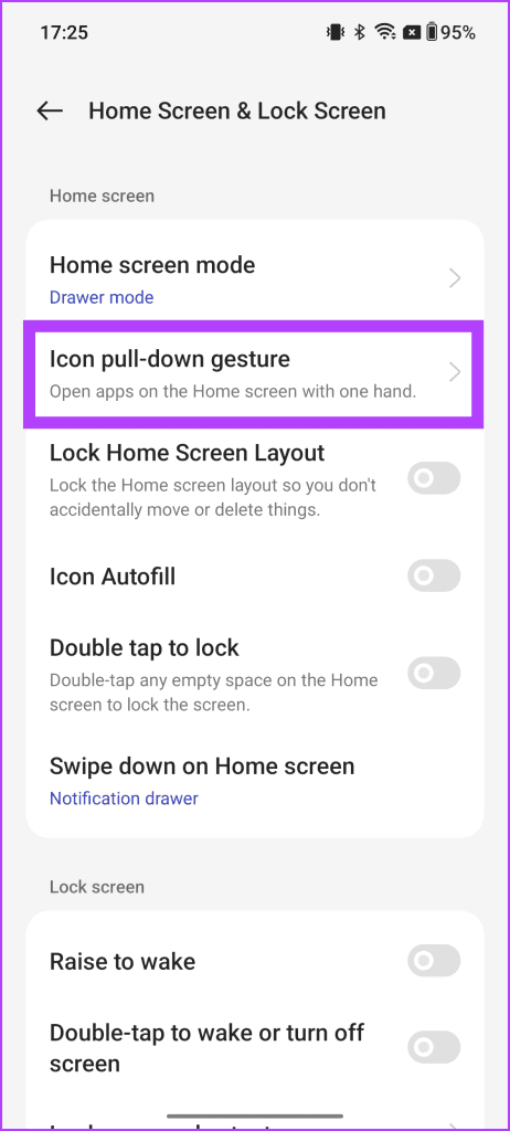 7. Settings Home screen Lock screen Icon pull down gesture