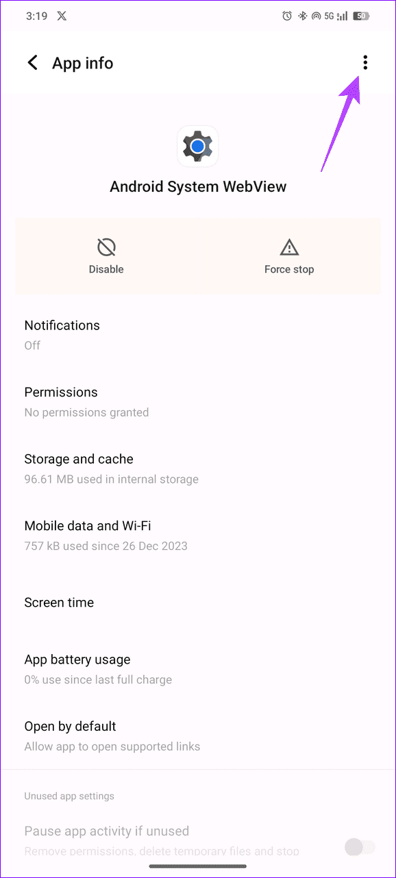 Android System WebView settings