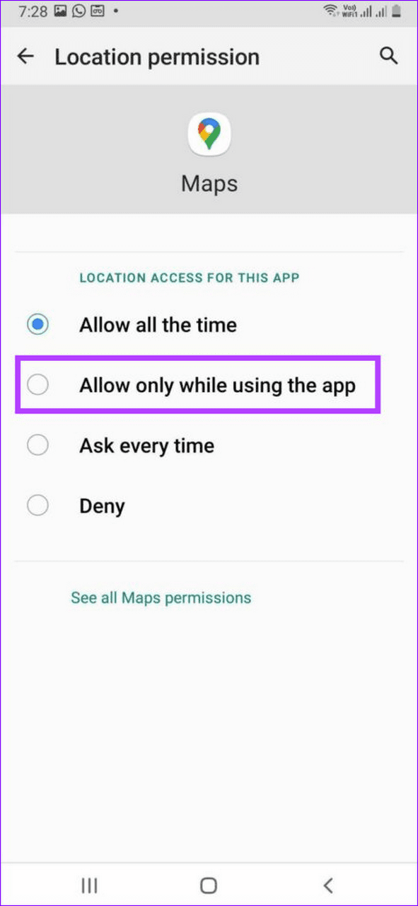 8 allow location while using the app only 1