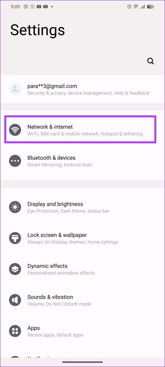 8 network settings on Android