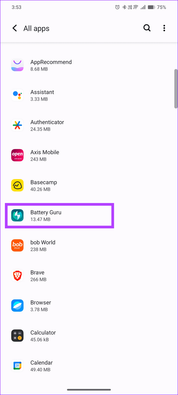 8 tap the battery related app
