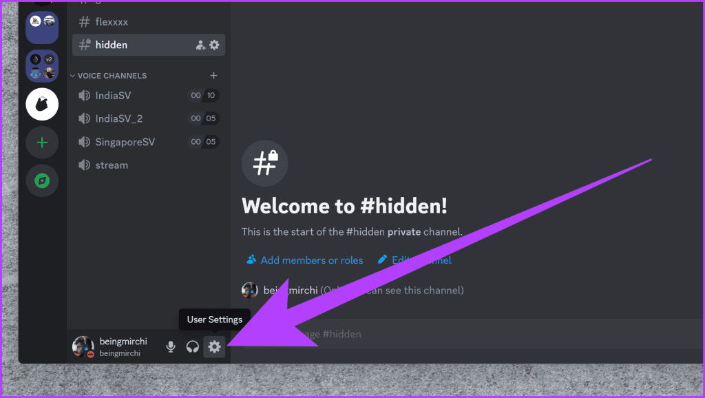 8. Head over to your Discord settings by clicking on the gear icon on the bottom left