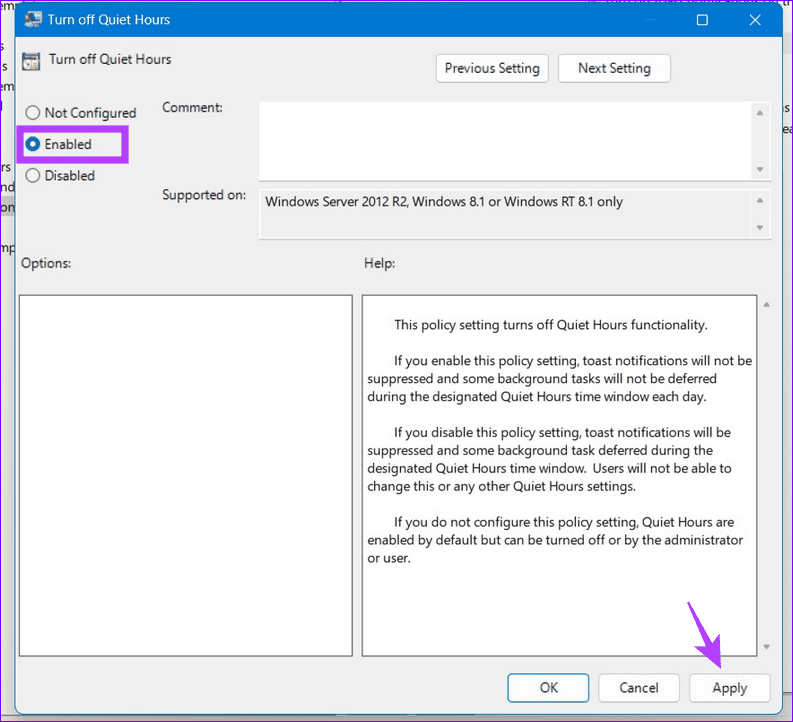 9 turn off quiet hours policy