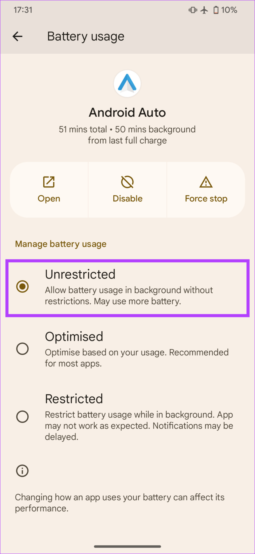 Unrestricted battery usage