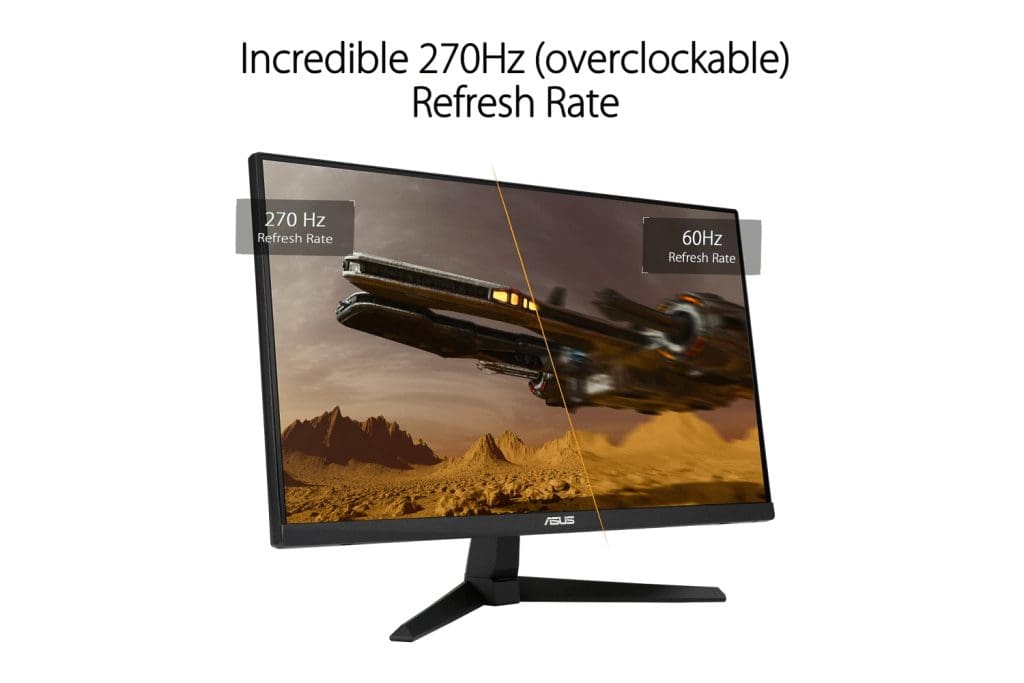 ASUS TUF Gaming VG249QM1A advertising overclockable refresh rate