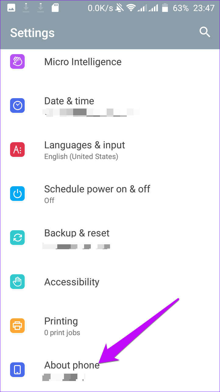 About phone settings Android