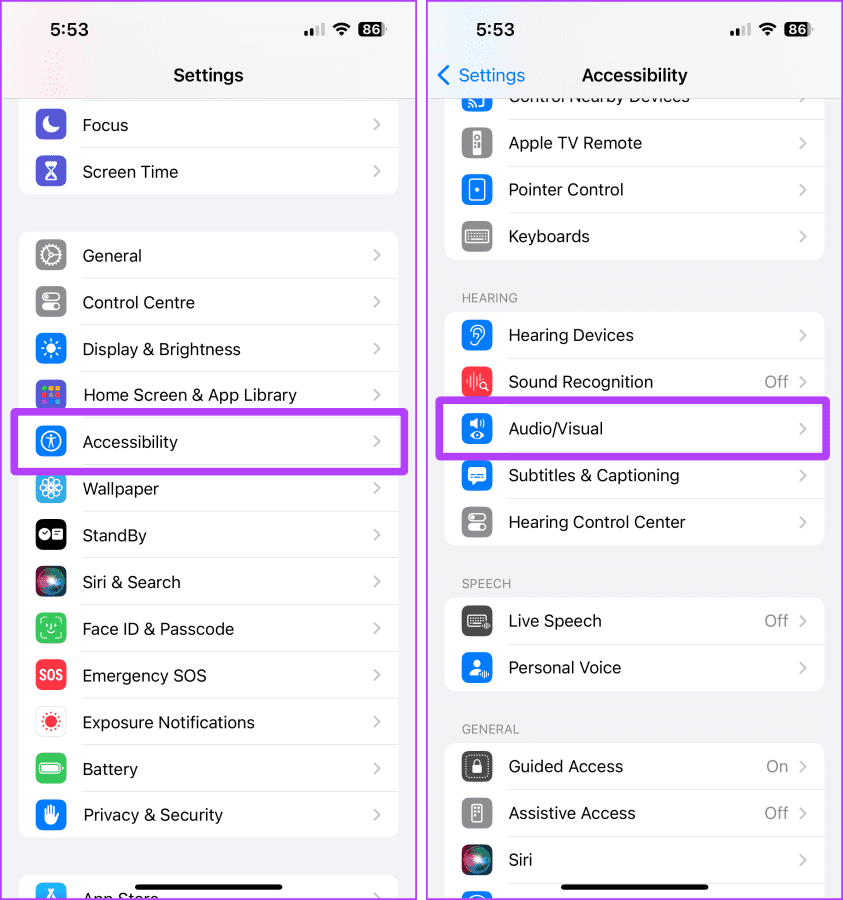 Accesibility Settings iOS