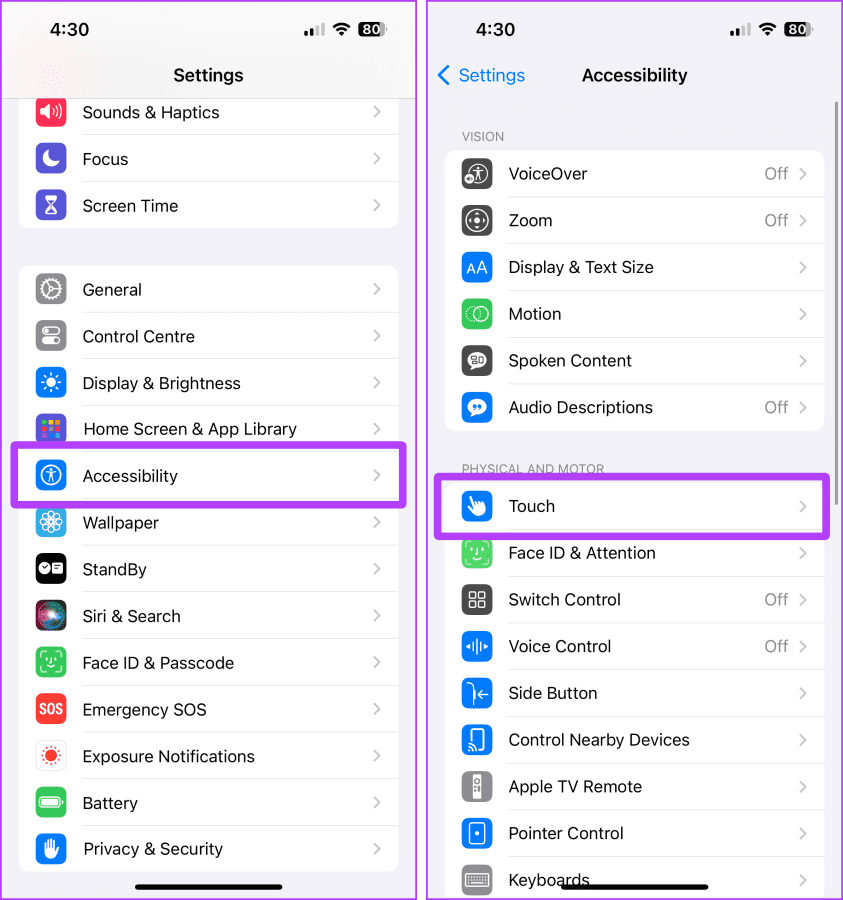 Accesibility Settings iPhone