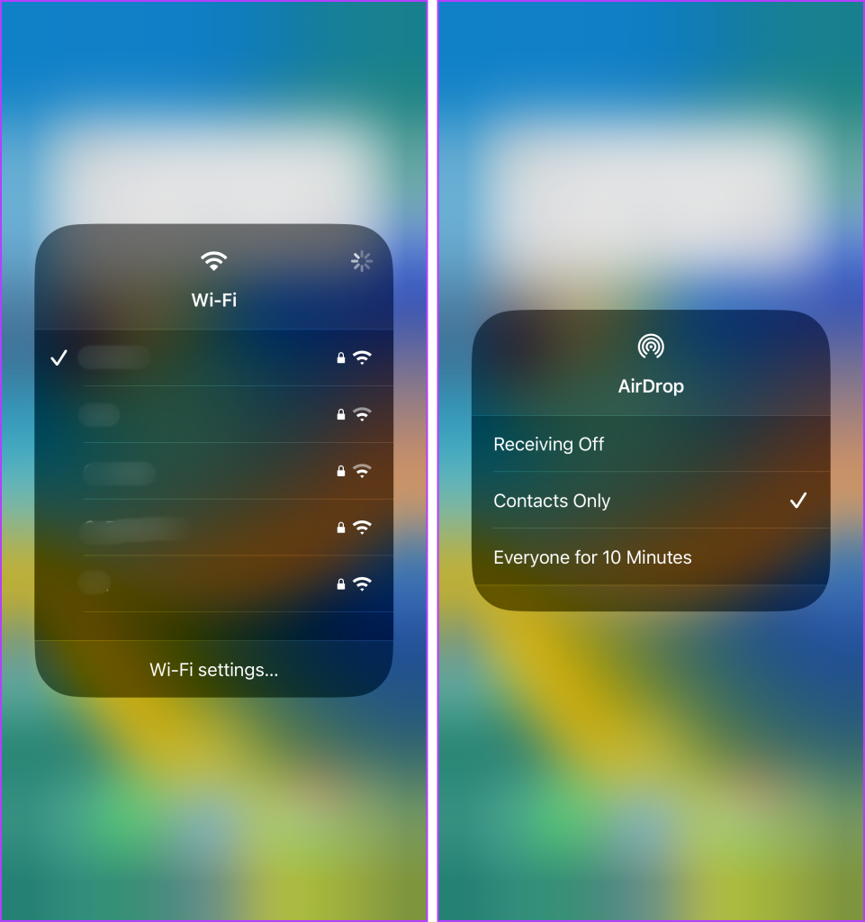 Manage Wi-fi and AirDrop controls