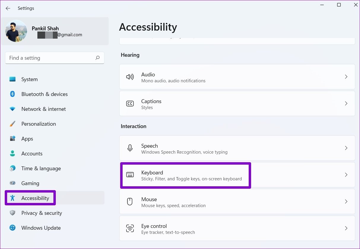 Accessibility Settings on Windows 11