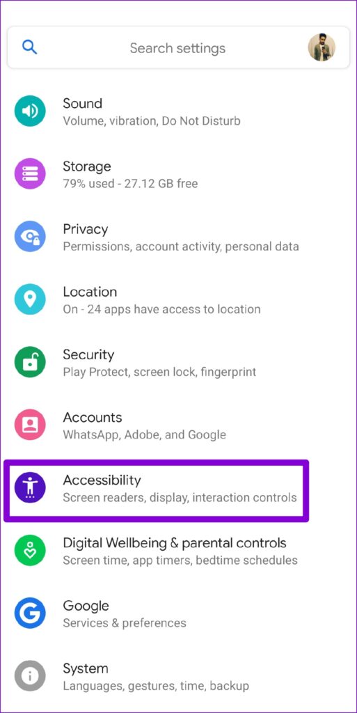 Accessibility settings on Android