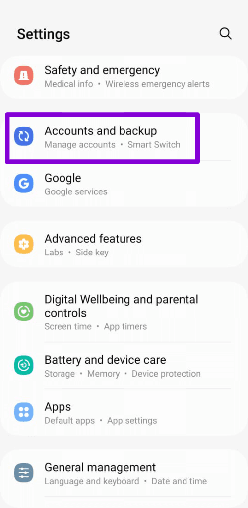 Accounts and Backup on Android or Samsung Phone