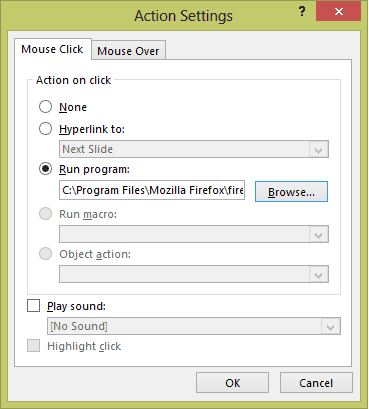 Action Settings Mouse Click