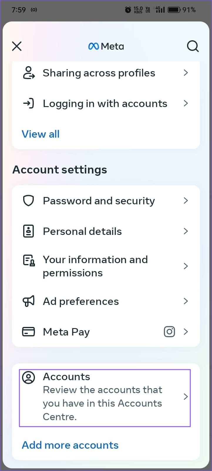 Add Accounts At The Bottom