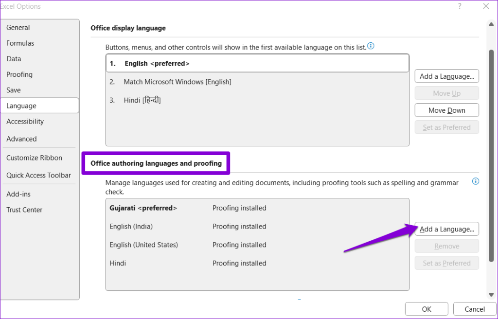 Add Authoring Language in Excel