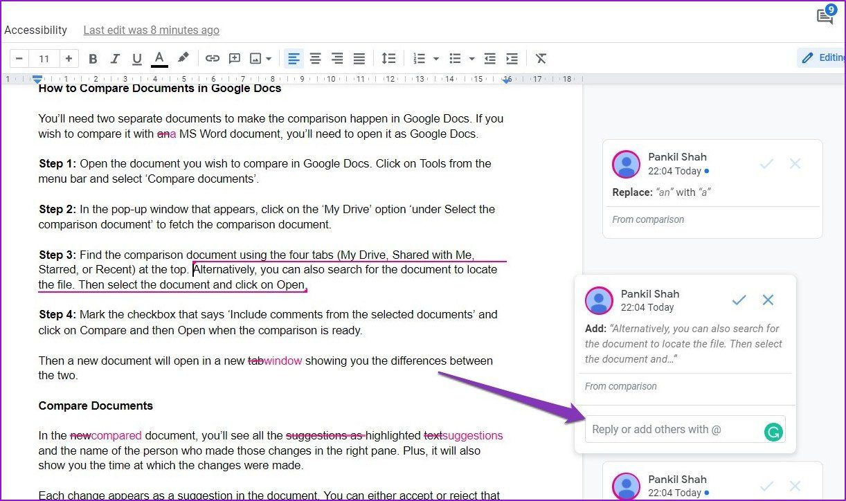 Add Comments on Suggestions in Google Docs