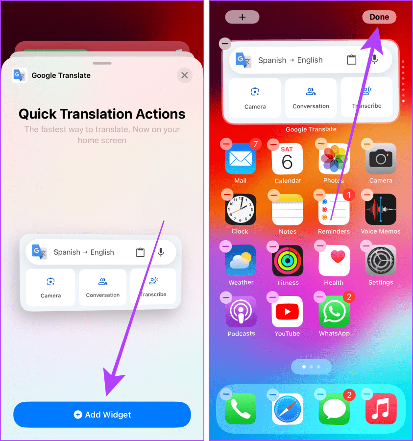 Add Google Translate Widget on iPhone Home Screen