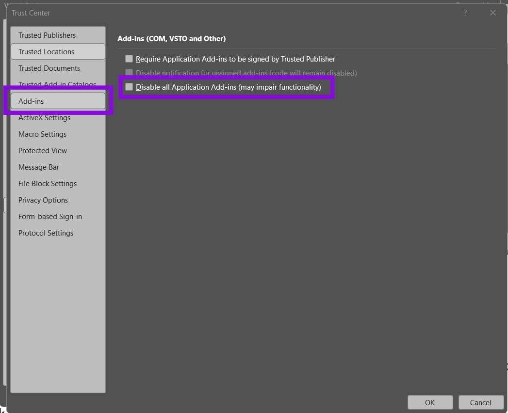 Add Ins Wont Enable in Office Try This 3