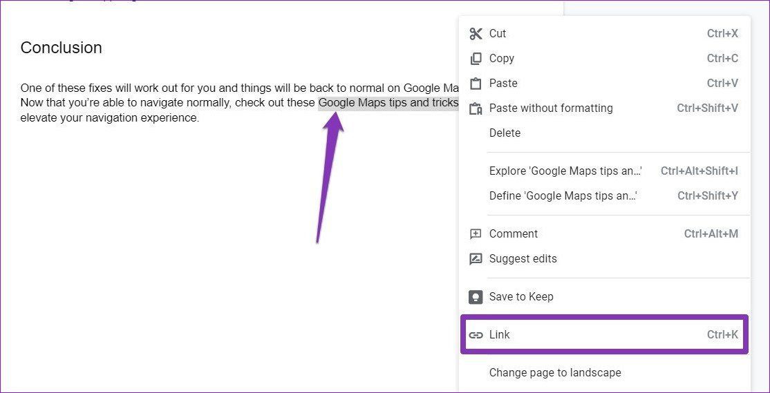 Add Link to External Webpages in Google Docs