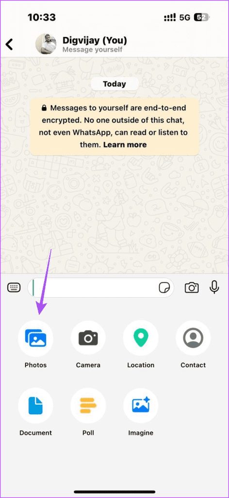 Add Media to the WhatsApp Conversation in iPhone