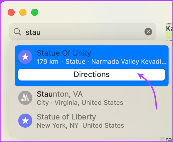 Toque Indicaciones para comenzar a crear una ruta de varias paradas en Apple Maps
