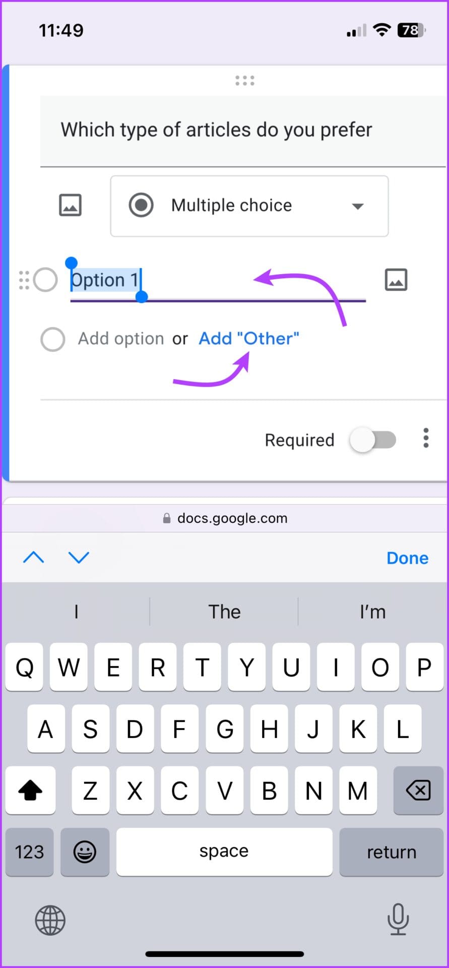 Add more options by tapping Add Other 