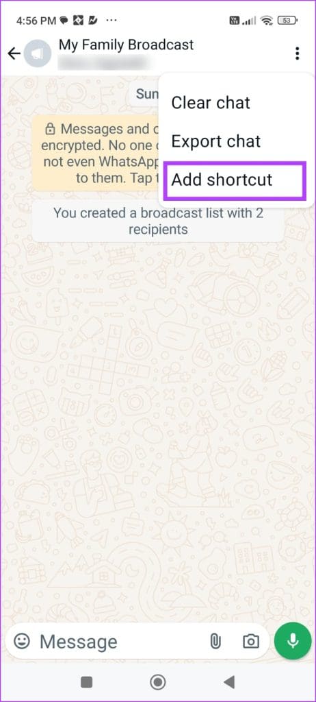 Add Shortcut to Broadcast