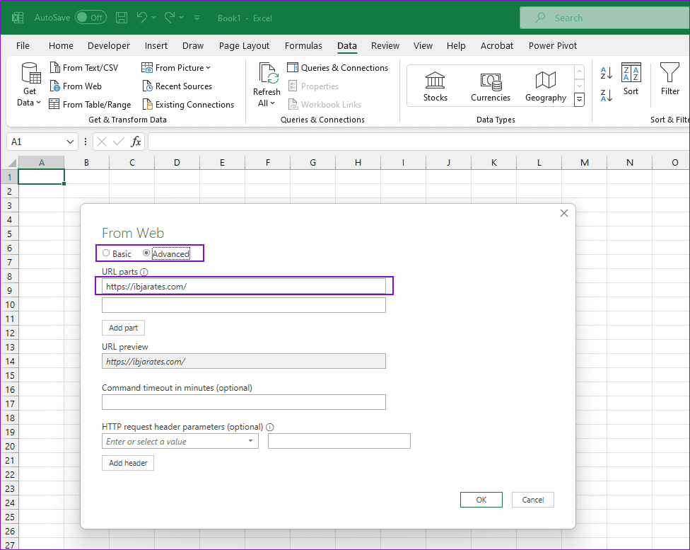 Add URL to Import Data in Excel