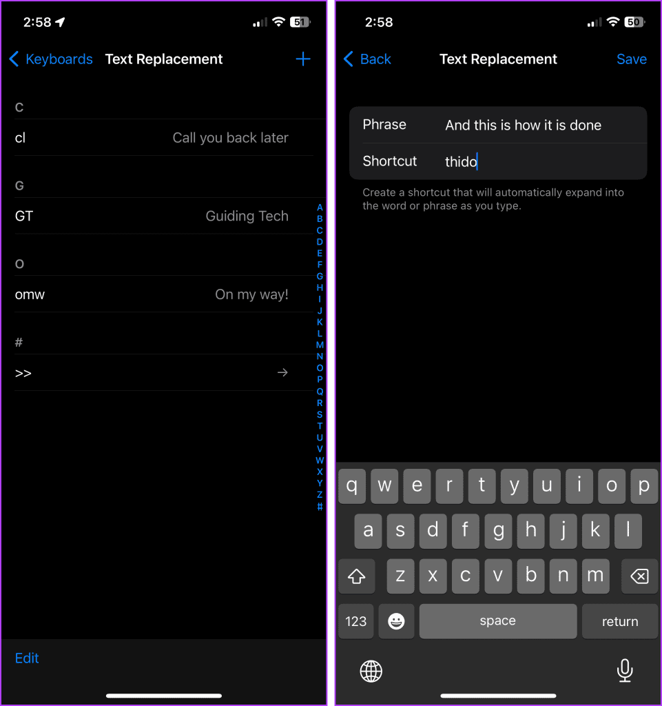 Add the Text Shortcut and then save