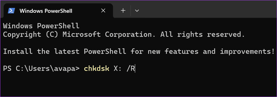 Add the chkdsk XR command