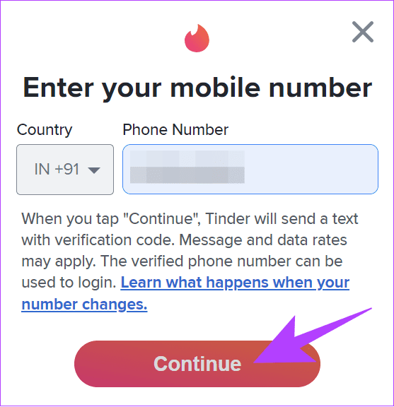 Add your phone number and then hit Continue