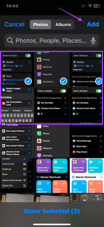 Adding photos to shortcut
