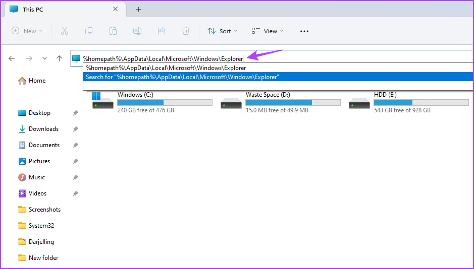 Address bar in the File Explorer