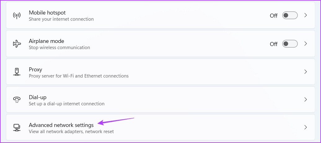 _Advanced network settings option in Settings