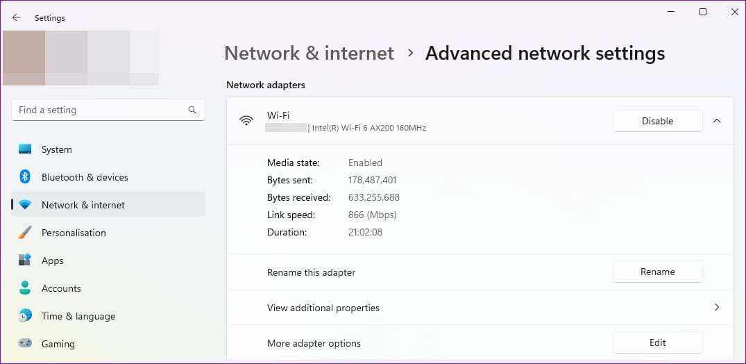 Advanted Network Settigns in Windows PC