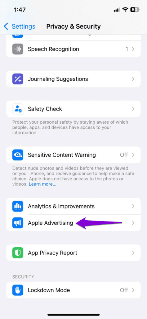 Advertising Settings on iPhone