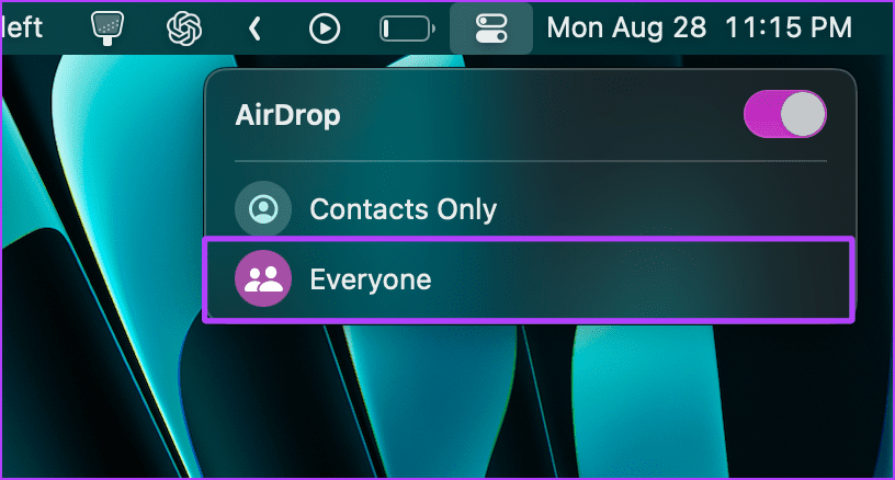 Для AirDrop встановлено значення «Усі на Mac».