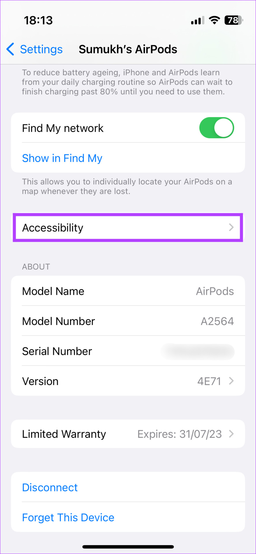 Accessibility settings