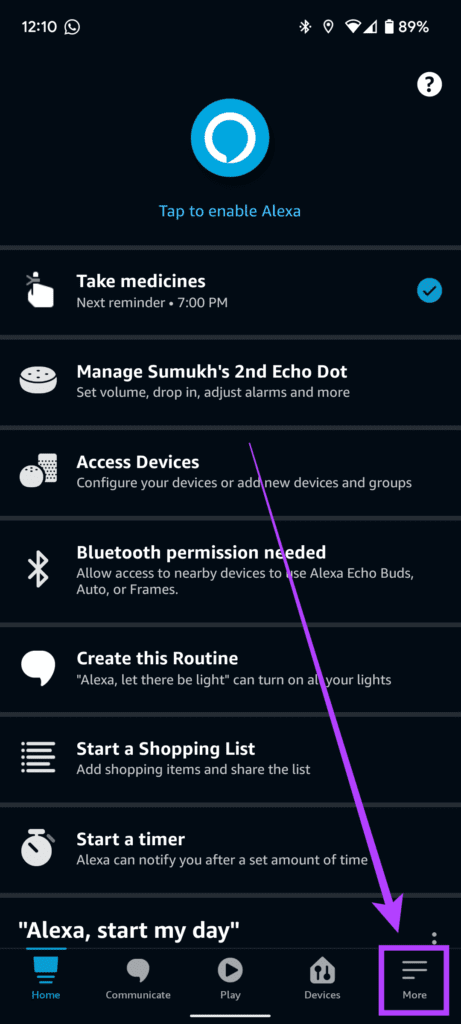 More settings on Alexa app