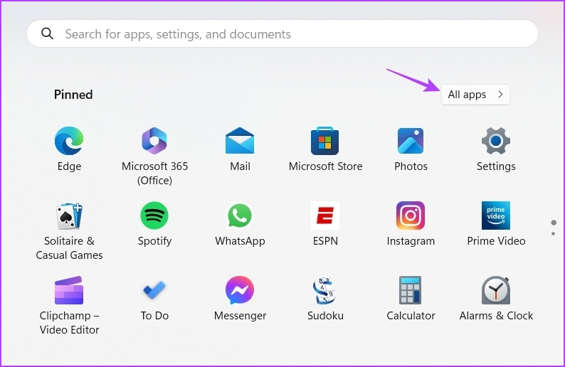 All apps in Start menu
