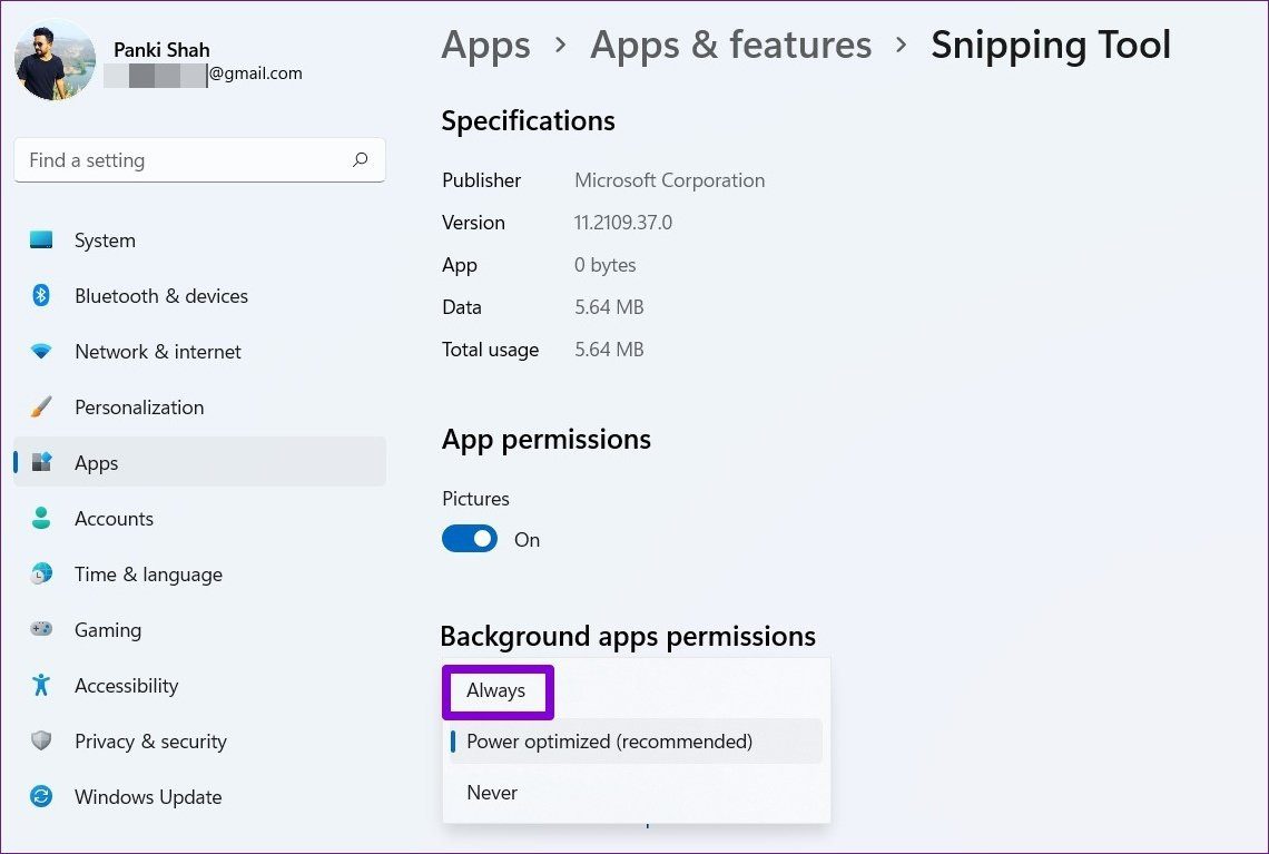 Allow App to Run in Background on Windows 11