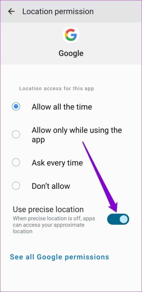 Allow App to Use Precise Location on Android