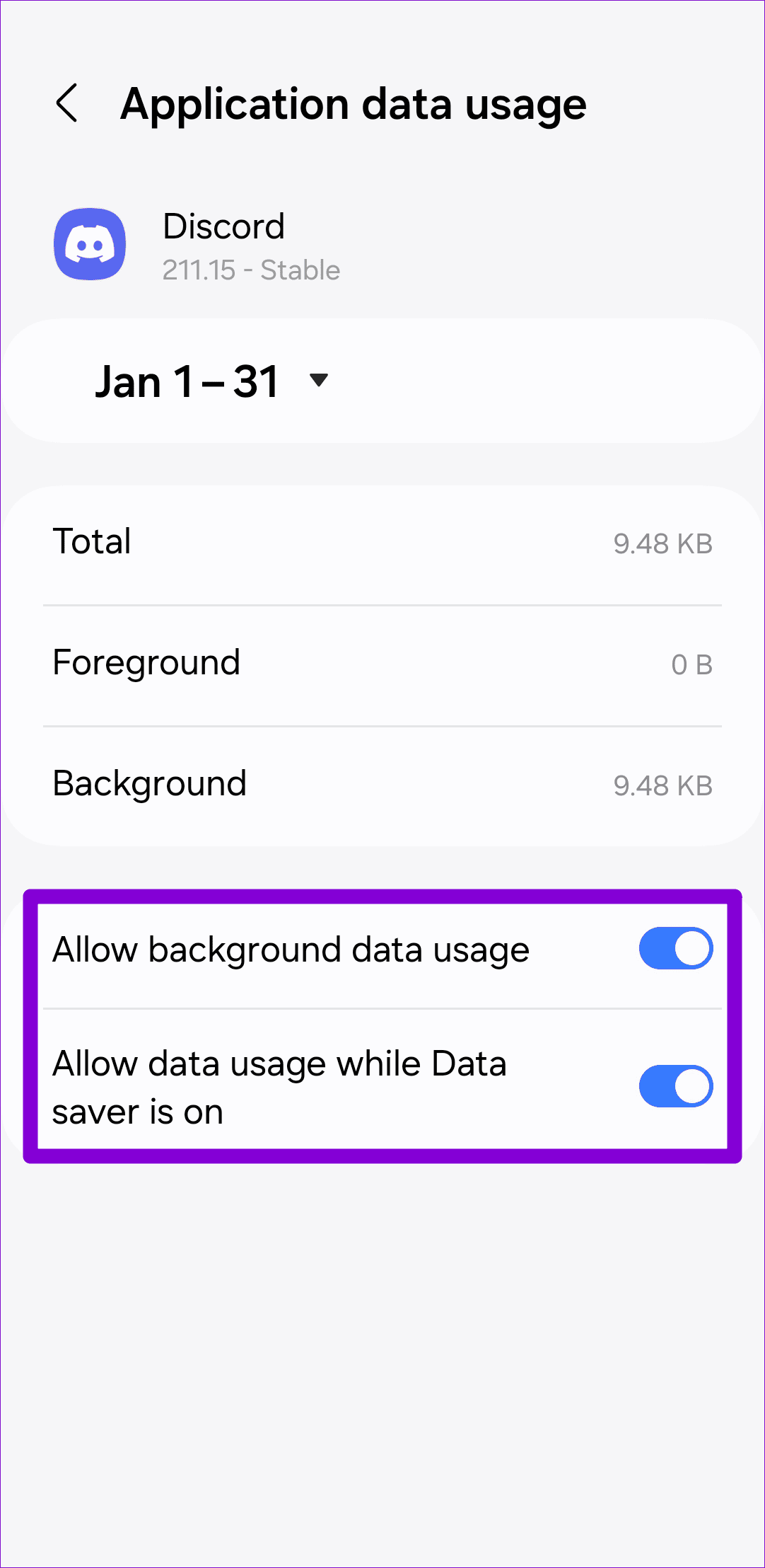Allow Background Data Usage to Discord on Android
