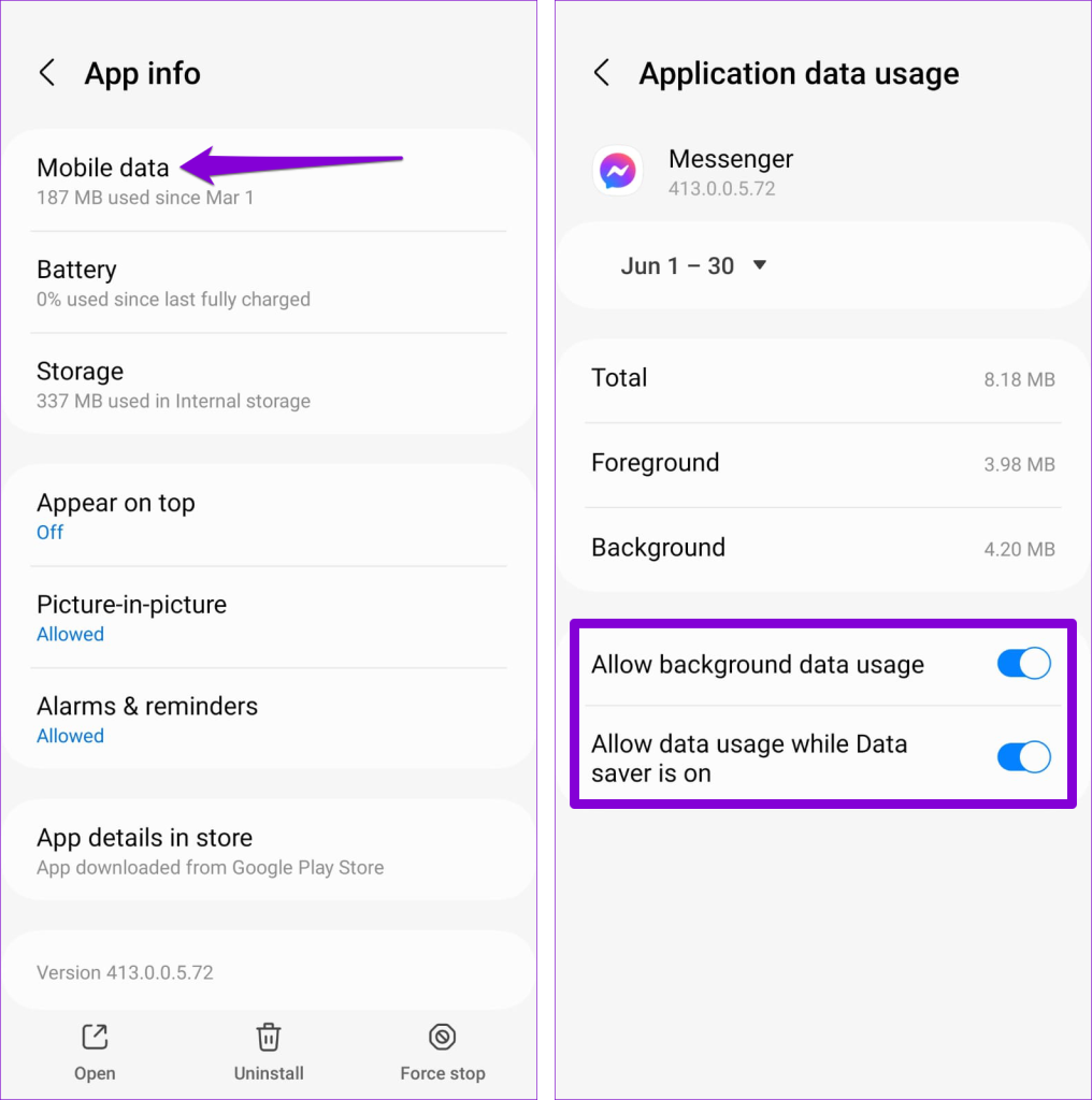 Allow Background Data Usage to Messenger