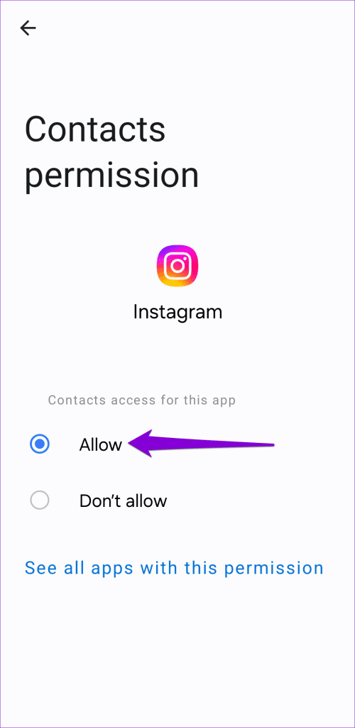 Allow Contacts Permission for Instagram on Android