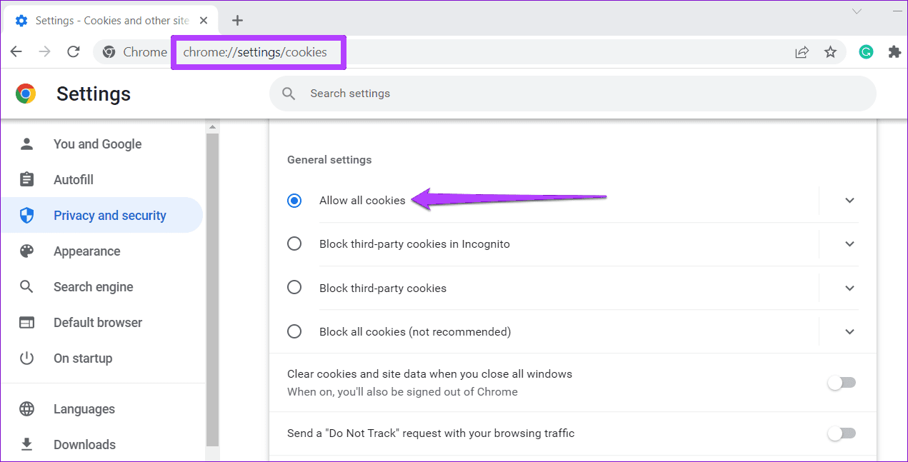 Allow Cookies in Chrome 