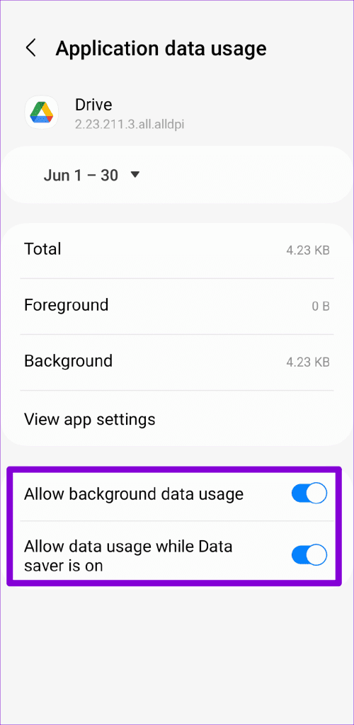 Allow Google Drive Mobile Data Usage on Android
