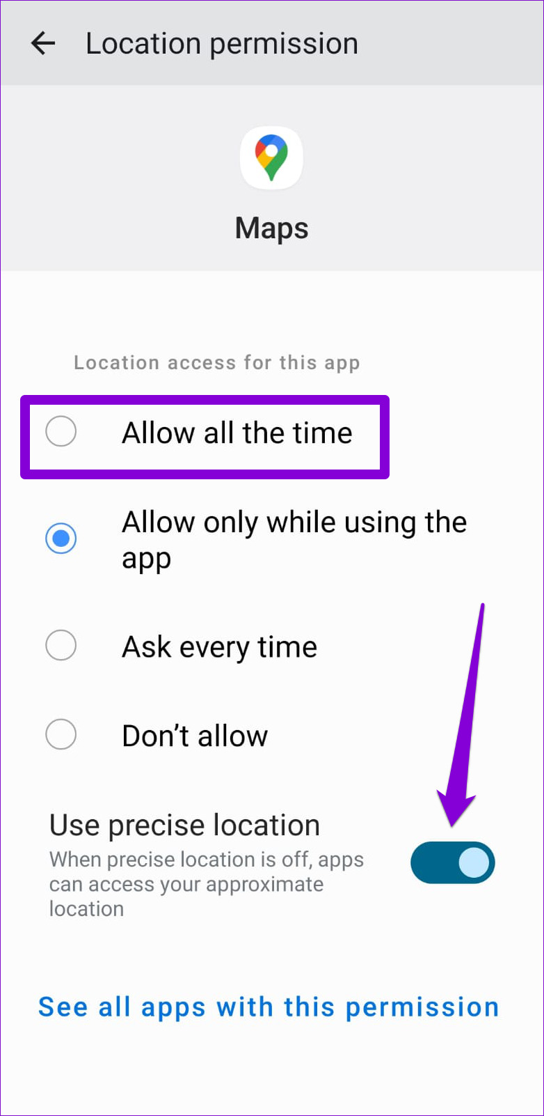 Allow Google Maps to Use Location on Android