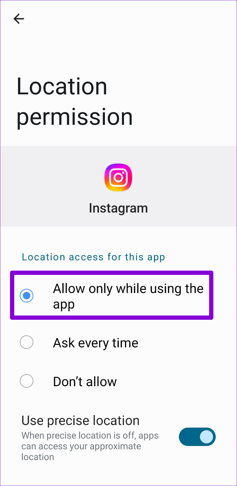 Allow Location Permission for Instagram