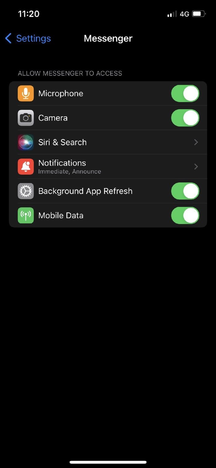 Allow Messenger Permissions on i Phone
